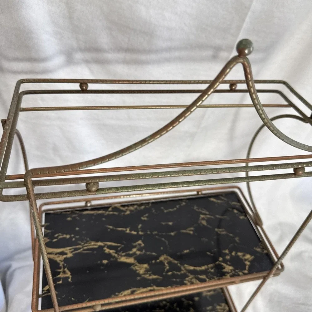 Vintage Metal Brass tone 3-Tier Shelf Stand MCM Wall  organizer 21x13